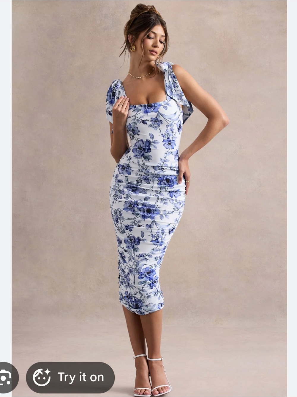 Club L London Cordelia | Floral Print Bodycon Midi Dress With Bow Straps NWT
